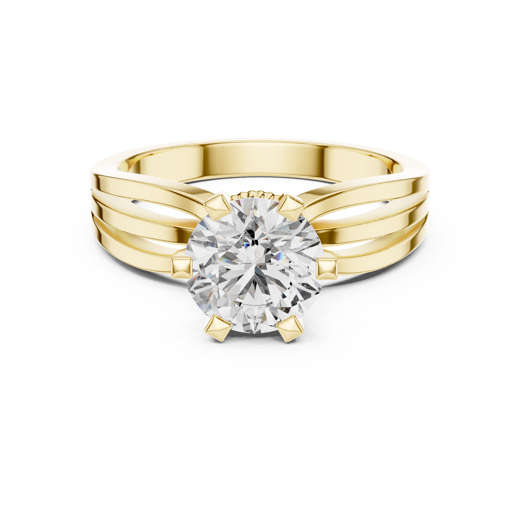 Round Cut Lab Diamond Three Band Engagement Ring