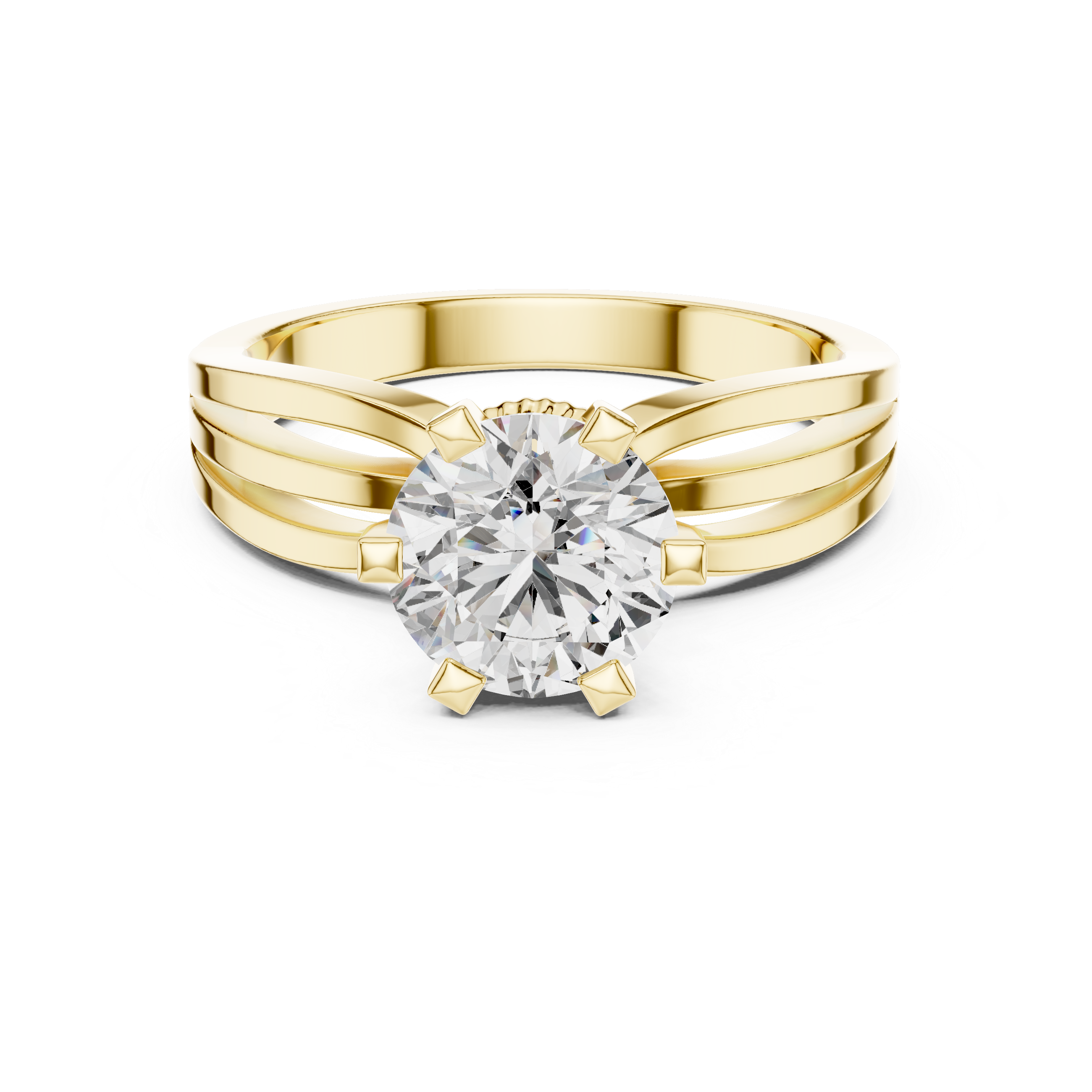 Round Cut Lab Diamond Three Band Engagement Ring