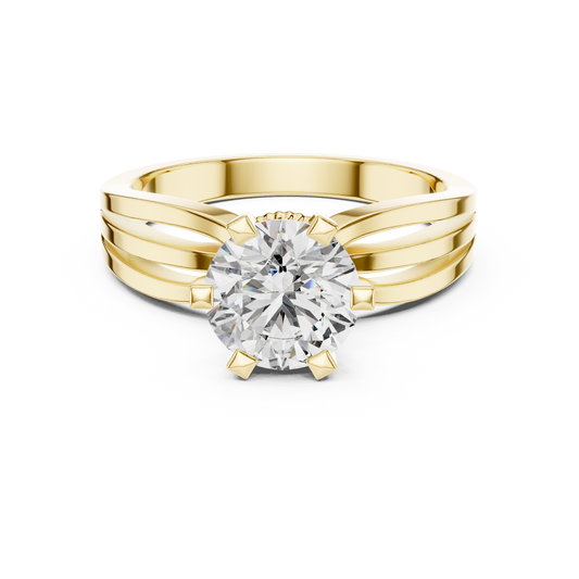 Round Cut Lab Diamond Three Band Engagement Ring