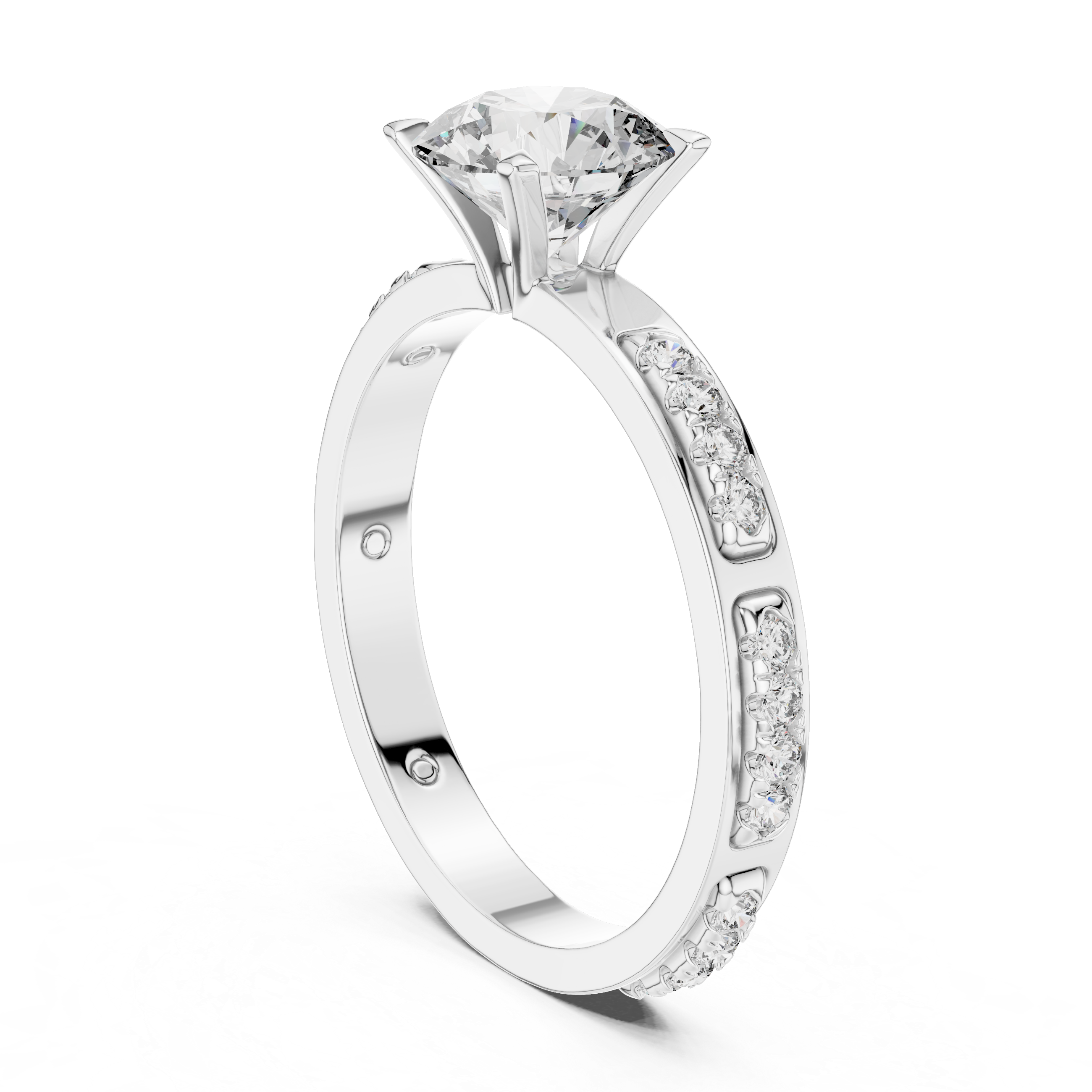 Round Cut Diamond Solitaire Ring With Accent Setting