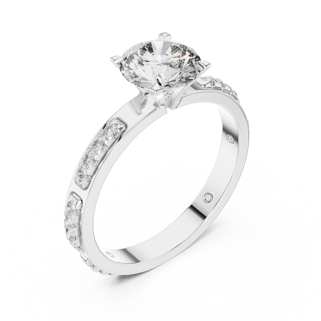 Round Cut Diamond Solitaire Ring With Accent Setting