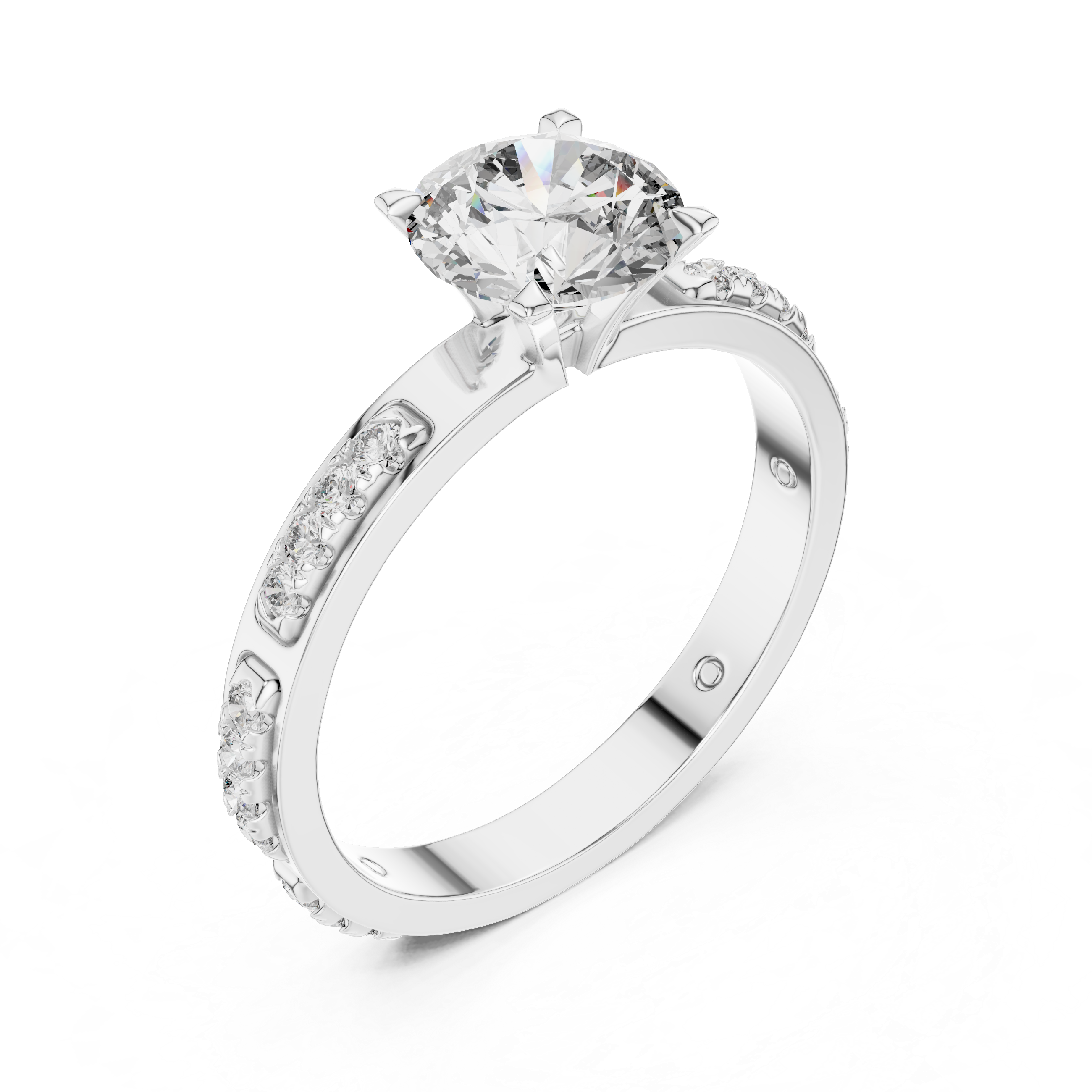 Round Cut Diamond Solitaire Ring With Accent Setting