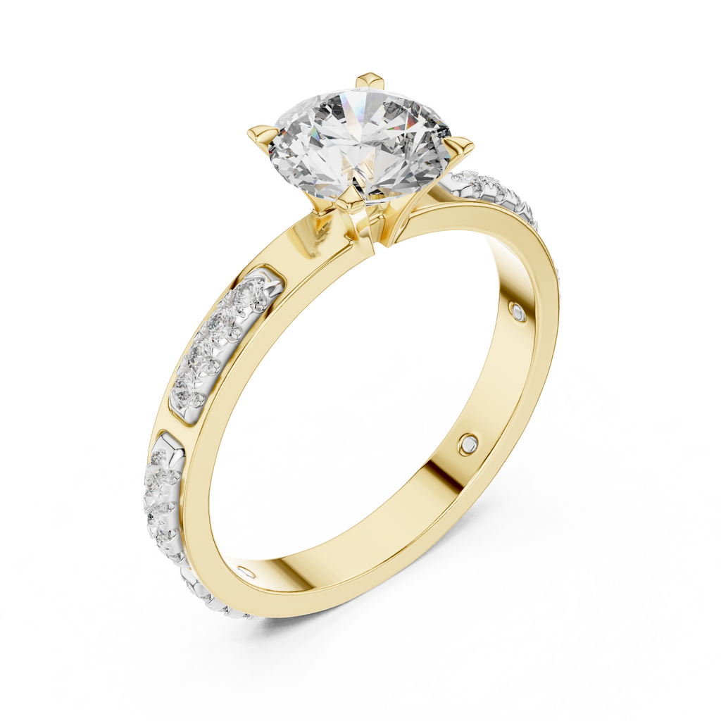 Round Cut Diamond Solitaire Ring With Accent Setting