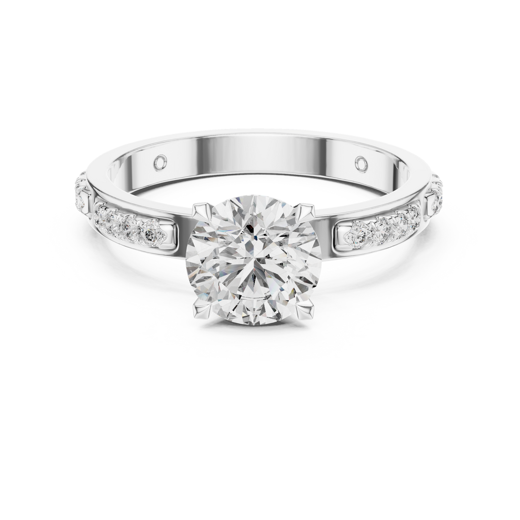 Round Cut Diamond Solitaire Ring With Accent Setting