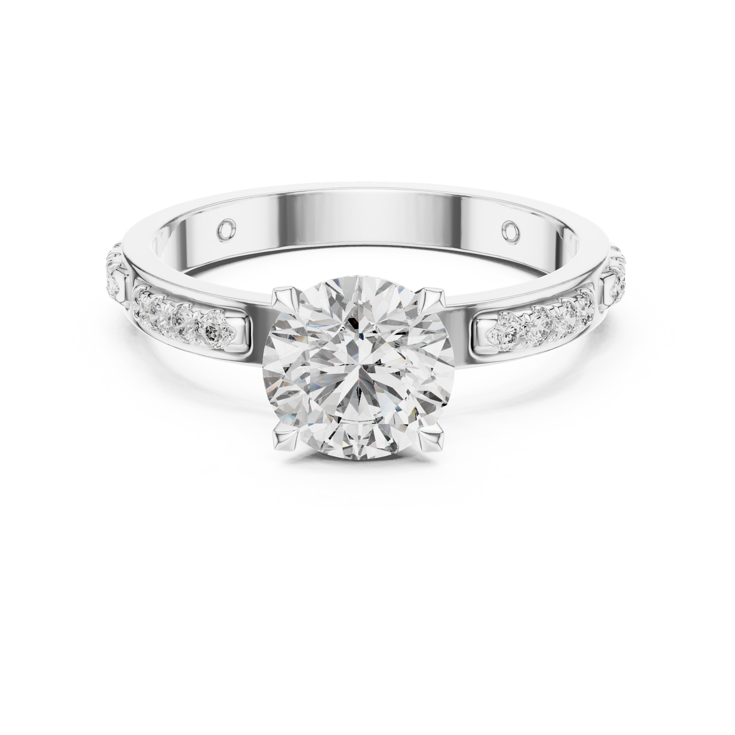 Round Cut Diamond Solitaire Ring With Accent Setting