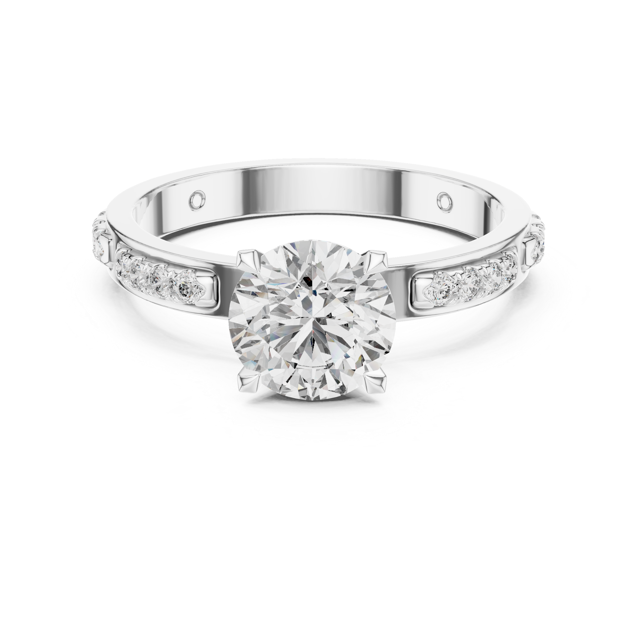 Round Cut Diamond Solitaire Ring With Accent Setting