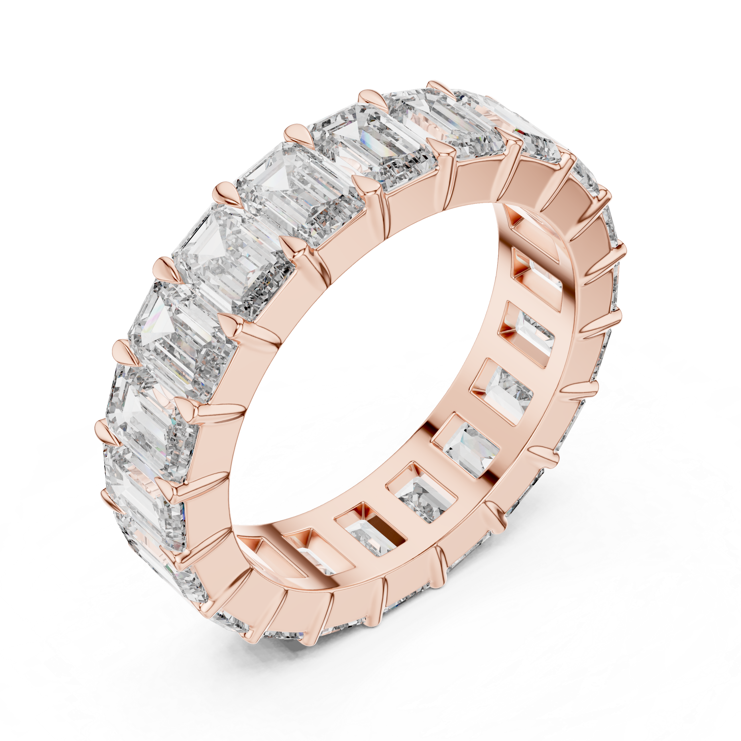 Emerald Cut Lab Diamond Eternity Wedding Band