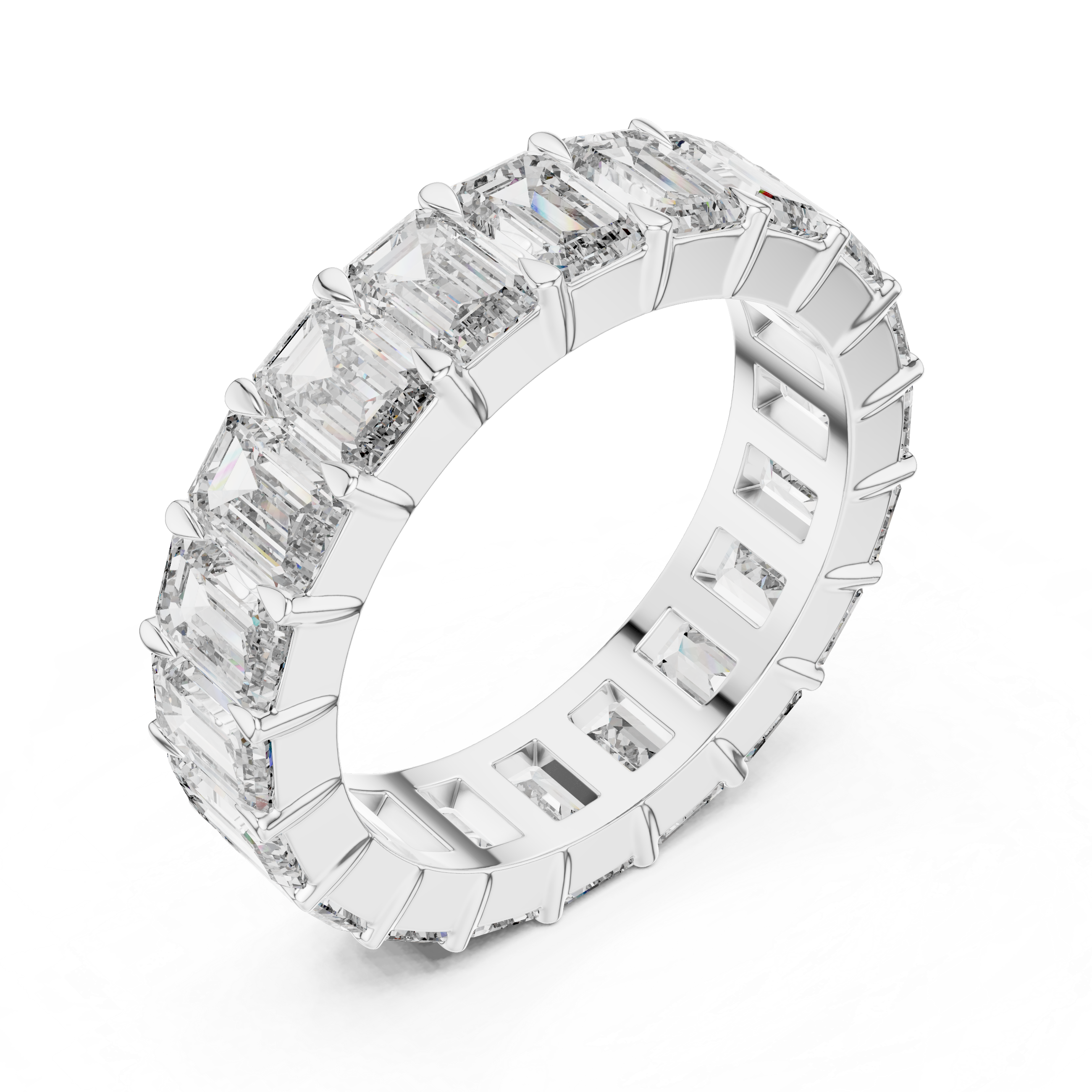 Emerald Cut Lab Diamond Eternity Wedding Band