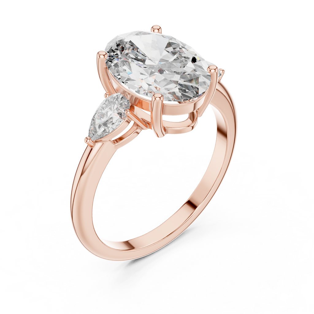 Oval Cut Lab Diamond Three Stone Engagement Ring