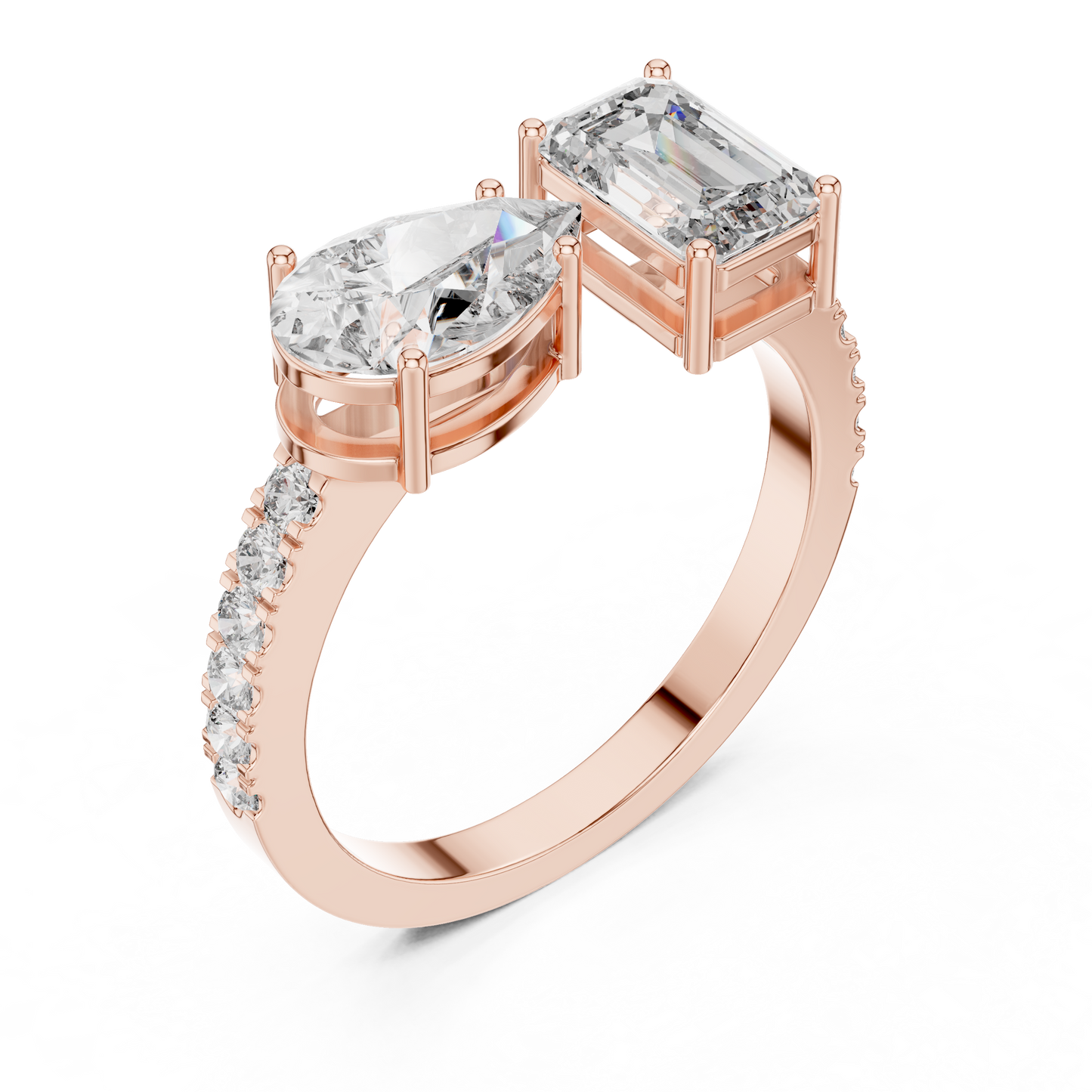 Pear and Emerald Cut Diamond Open Cuff Ring