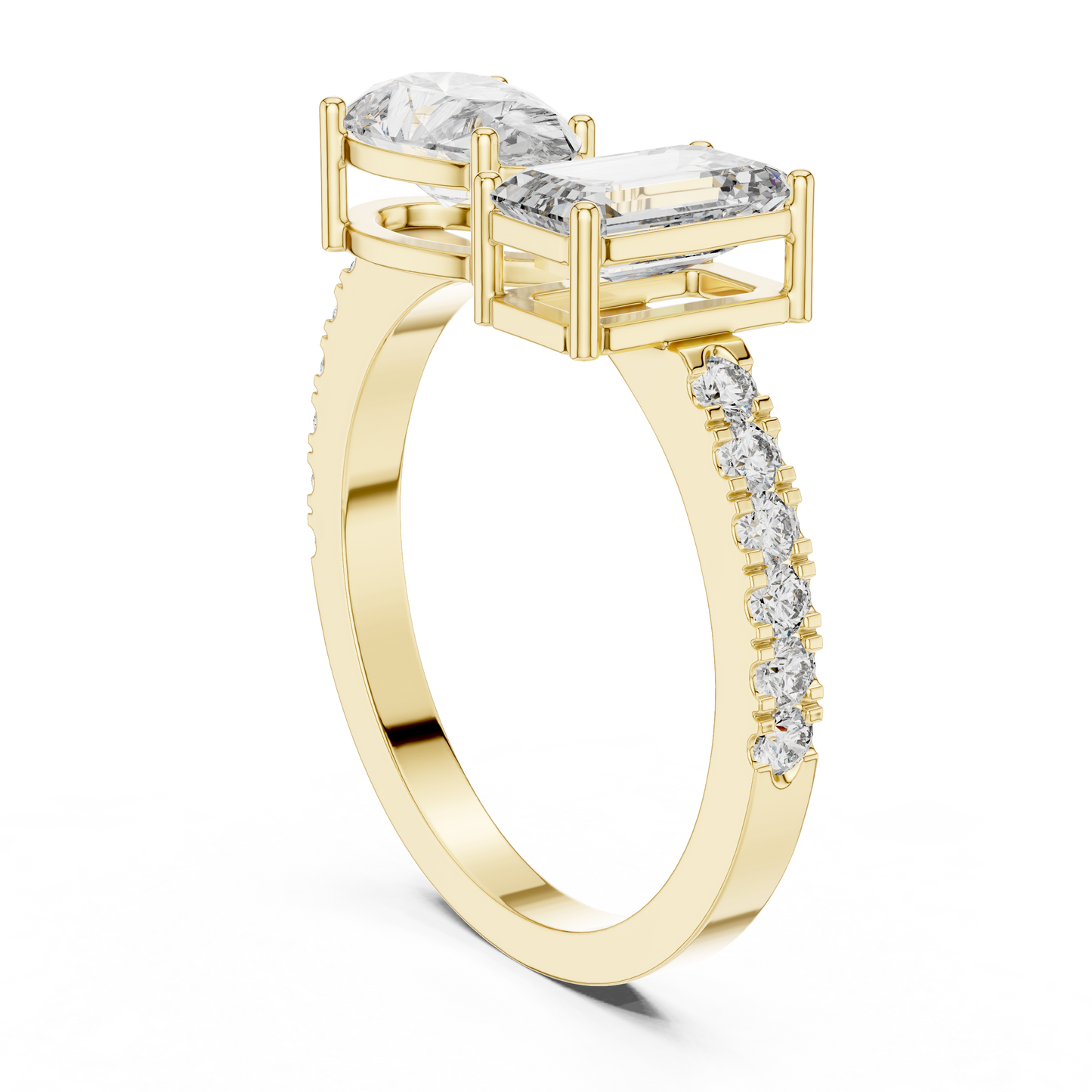 Pear and Emerald Cut Diamond Open Cuff Ring