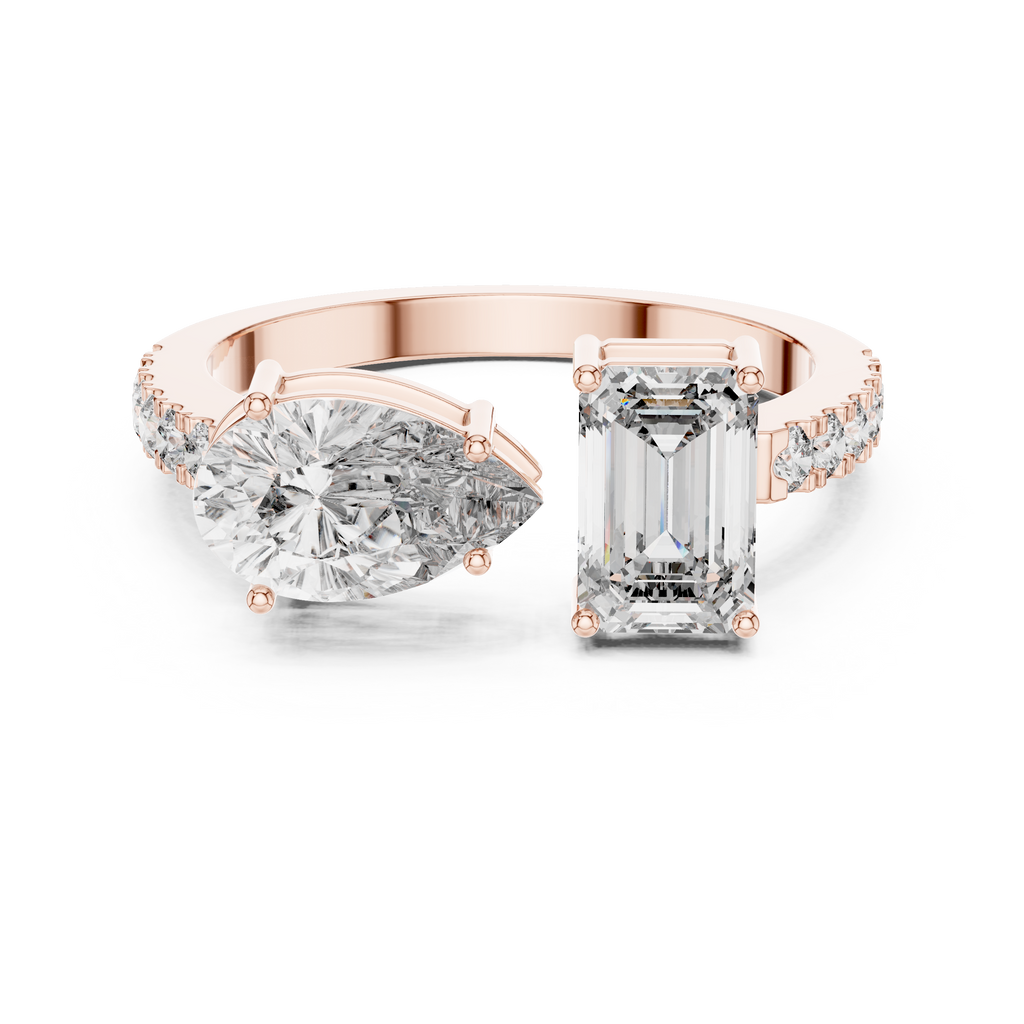 Pear and Emerald Cut Diamond Open Cuff Ring