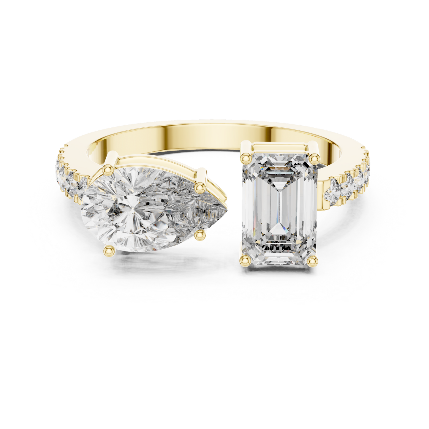 Pear and Emerald Cut Diamond Open Cuff Ring