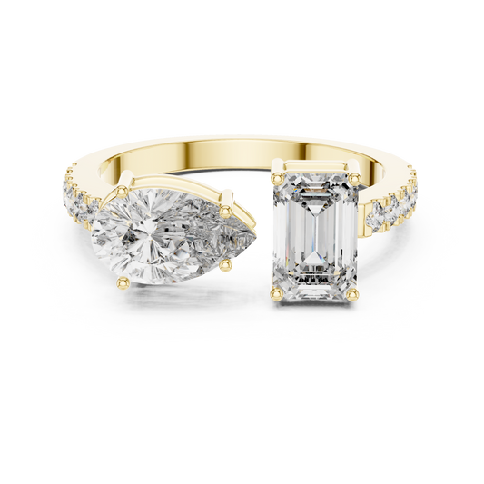 Pear and Emerald Cut Diamond Open Cuff Ring
