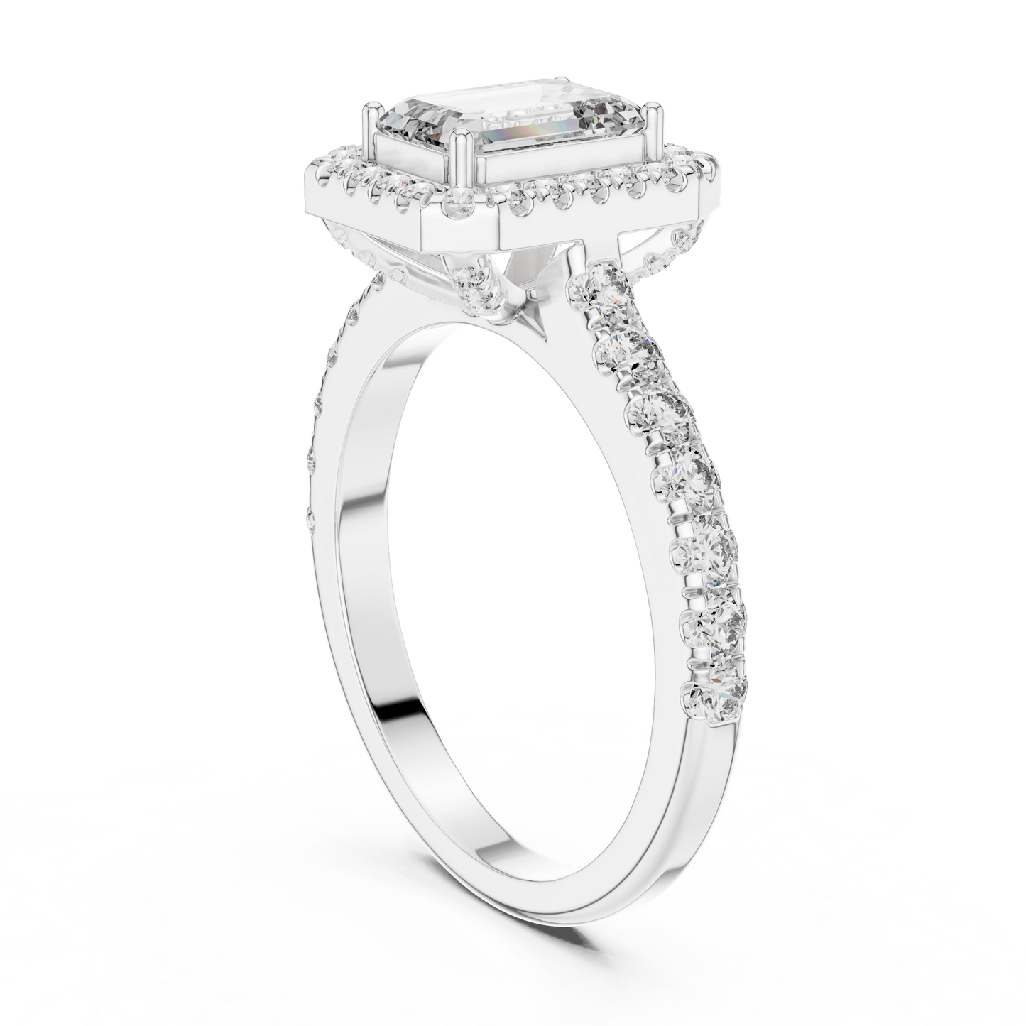 Emerald Diamond Engagement Ring With Halo Setting