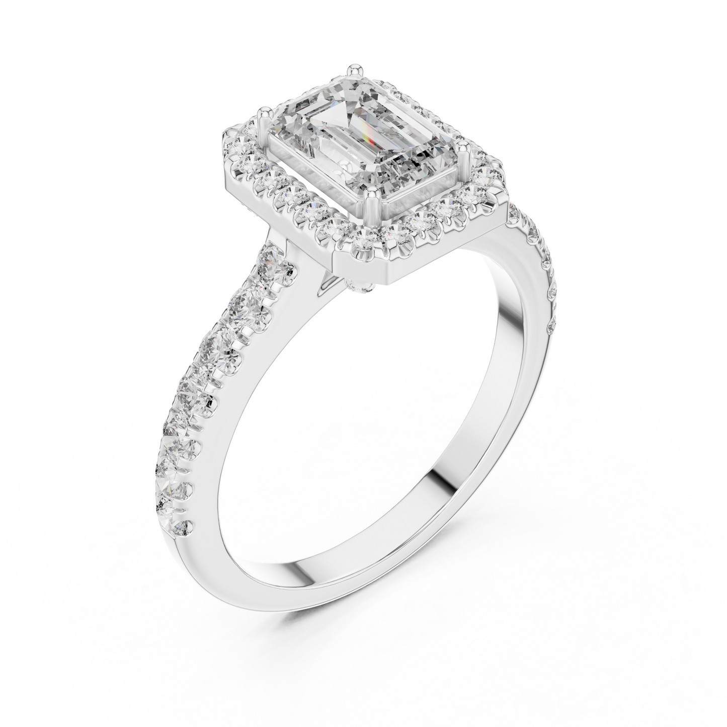 Emerald Diamond Engagement Ring With Halo Setting
