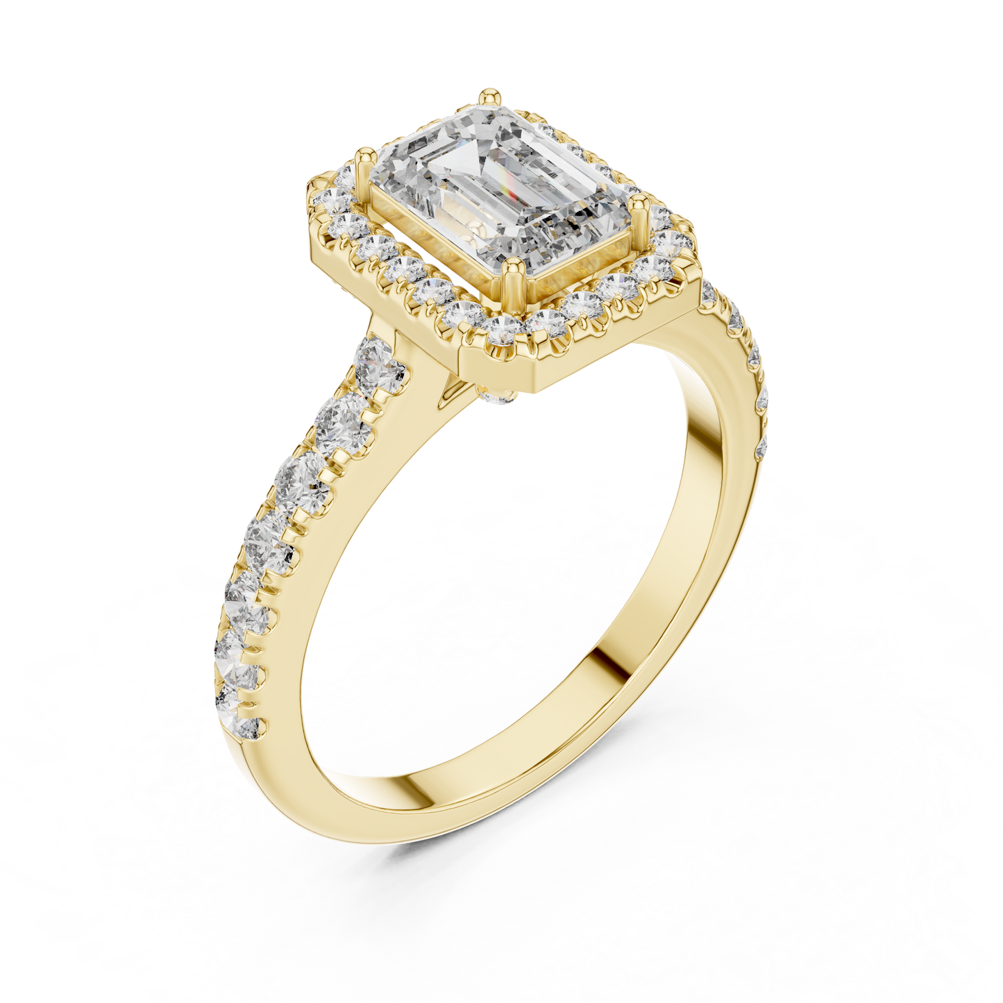 Emerald Diamond Engagement Ring With Halo Setting