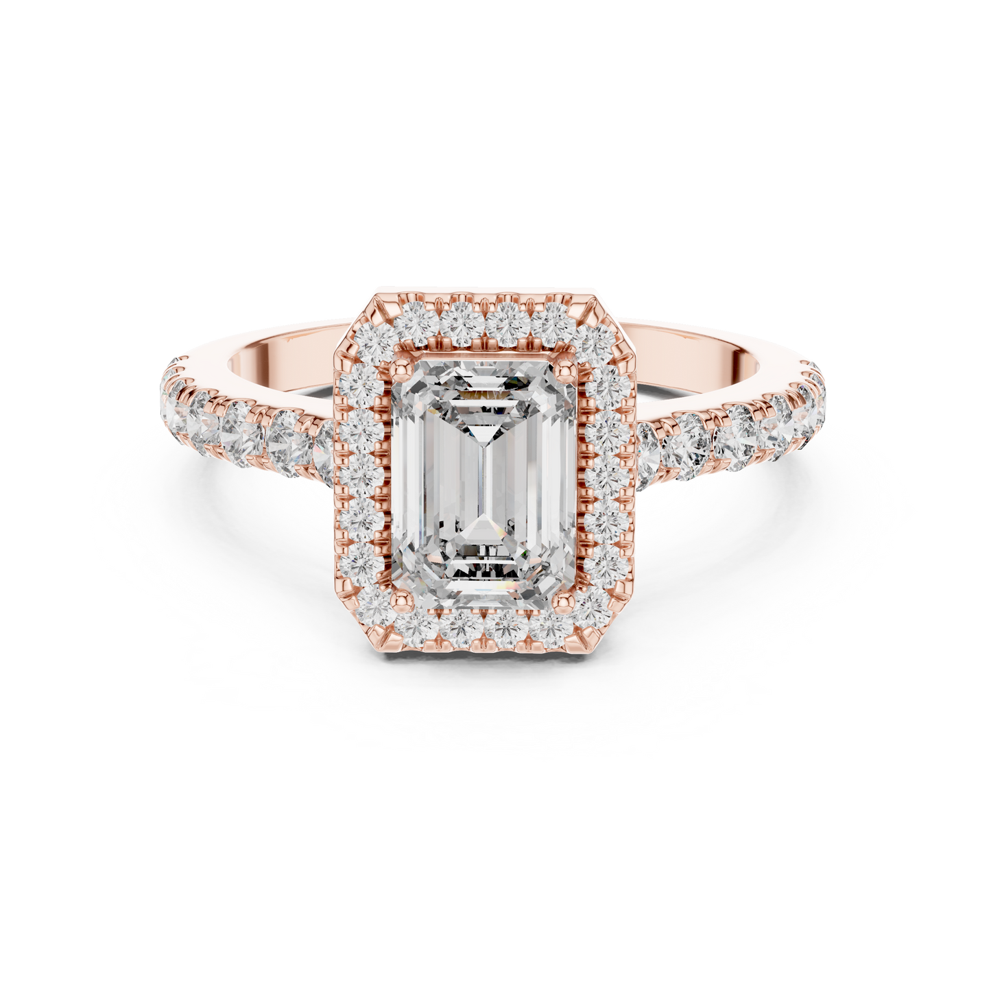 Emerald Diamond Engagement Ring With Halo Setting