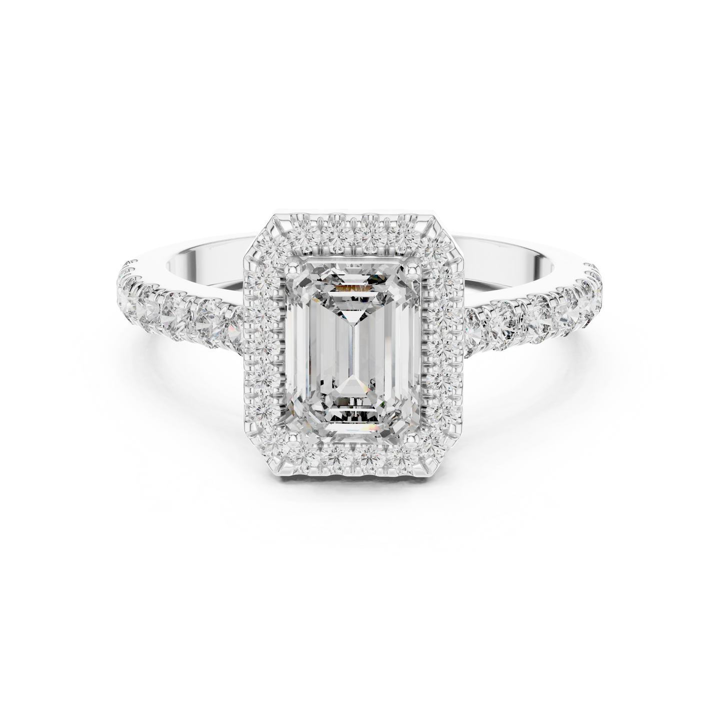 Emerald Diamond Engagement Ring With Halo Setting