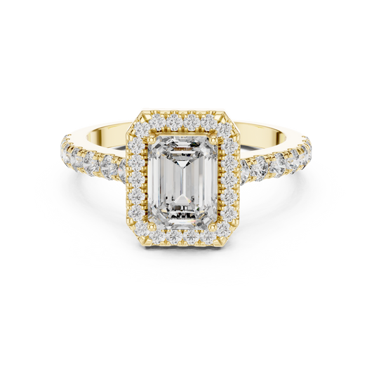 Emerald Diamond Engagement Ring With Halo Setting