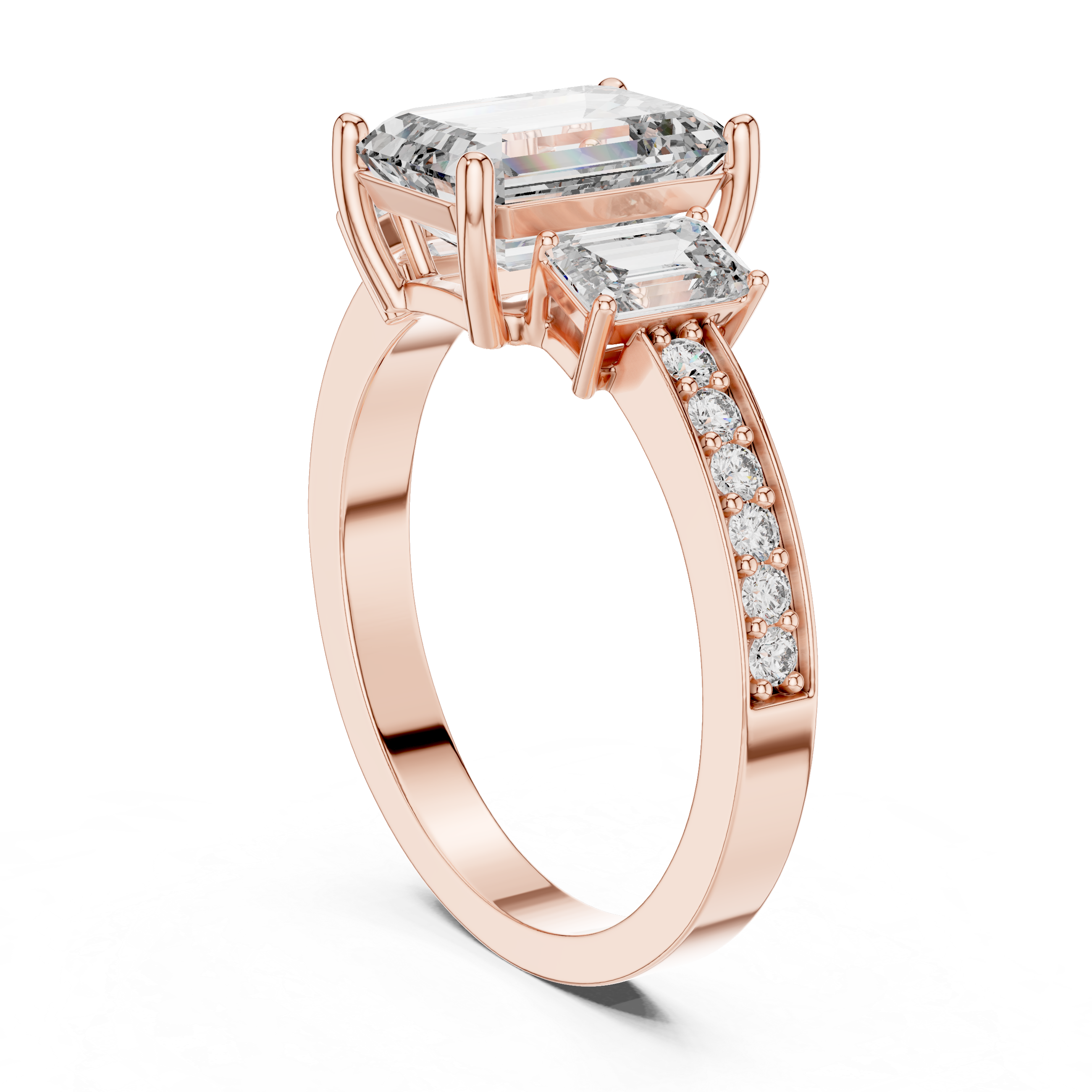Emerald Cut Three Stone Engagement Ring