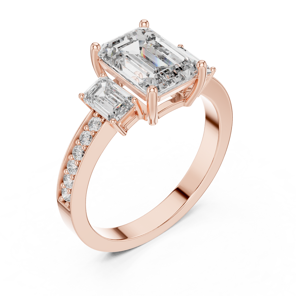 Emerald Cut Three Stone Engagement Ring