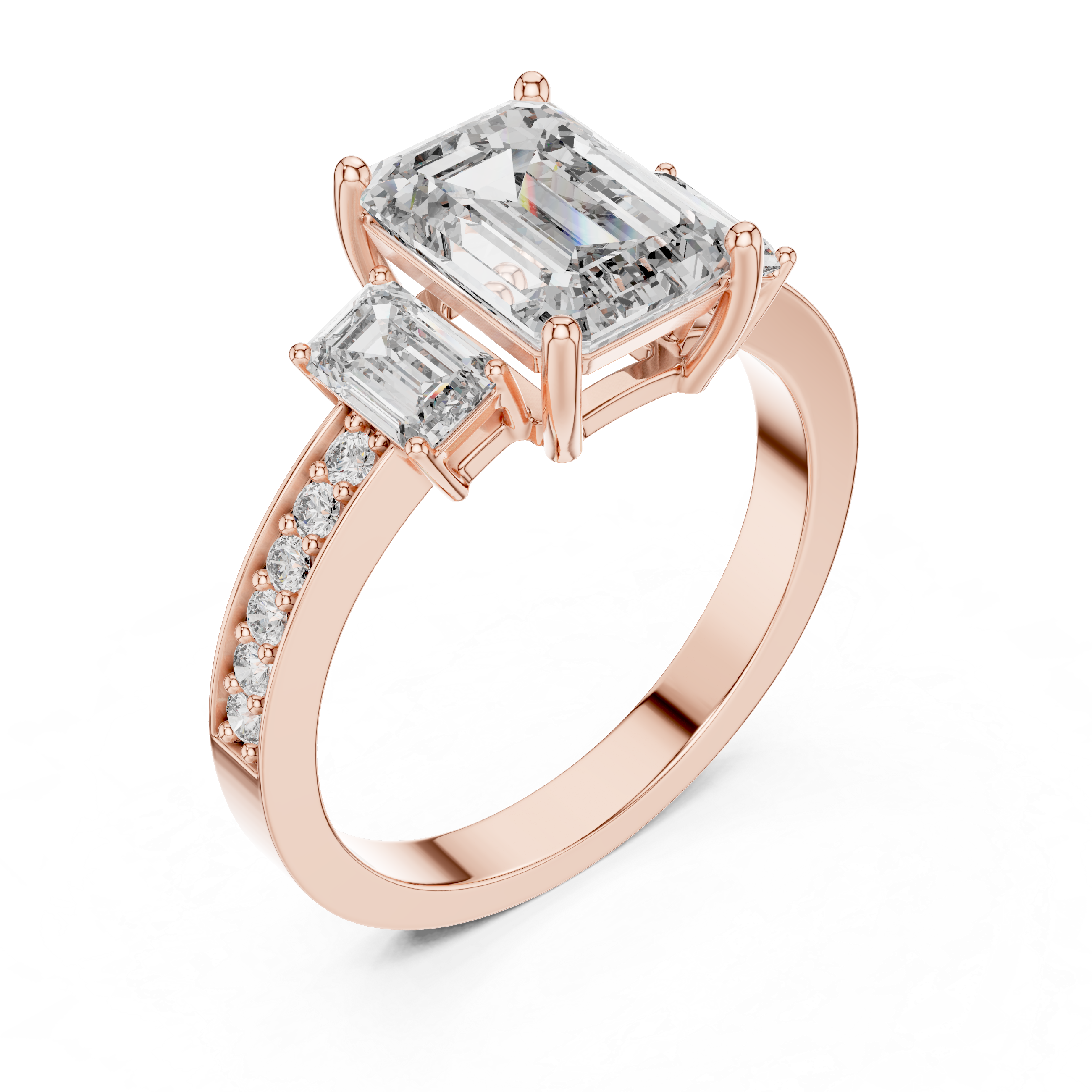 Emerald Cut Three Stone Engagement Ring
