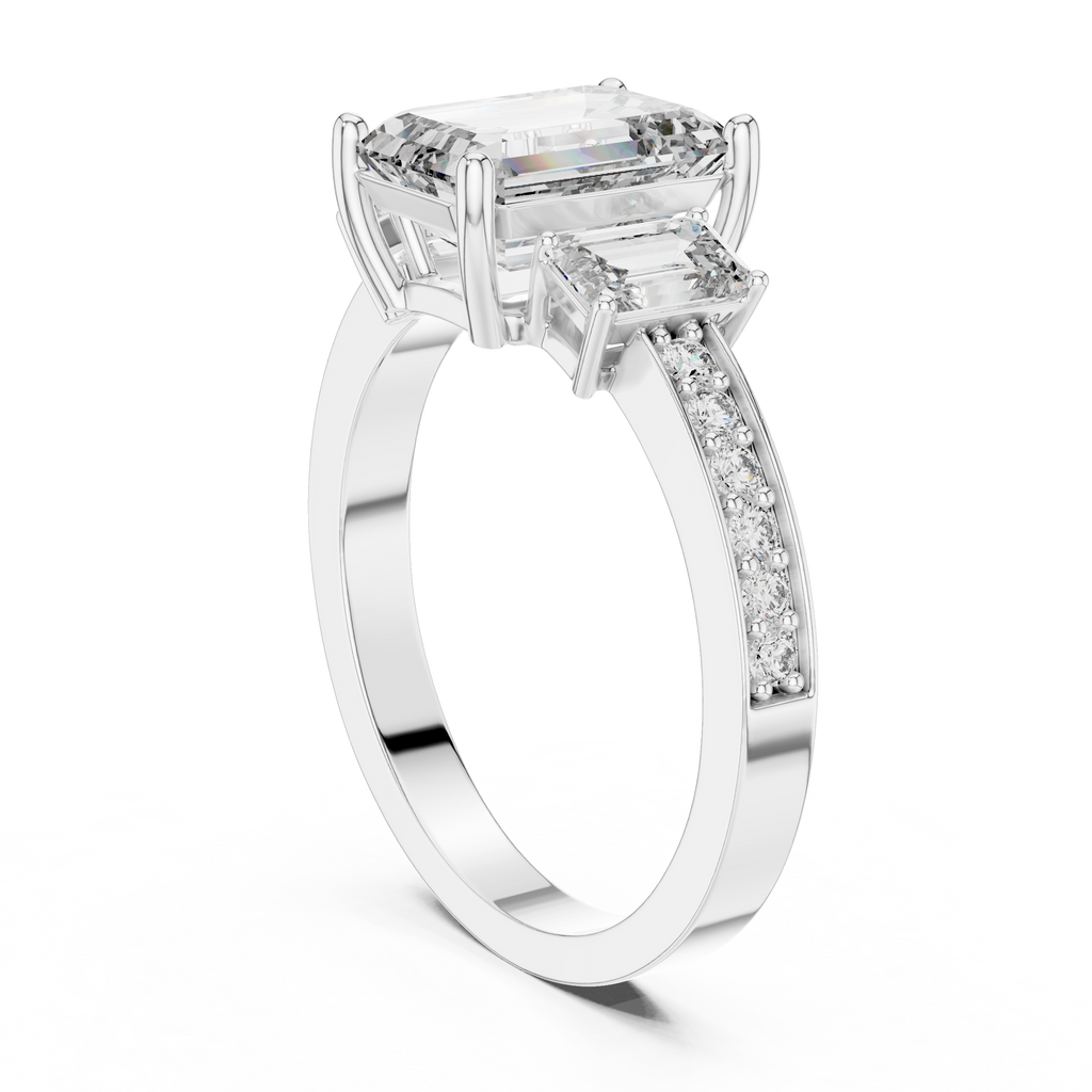 Emerald Cut Three Stone Engagement Ring