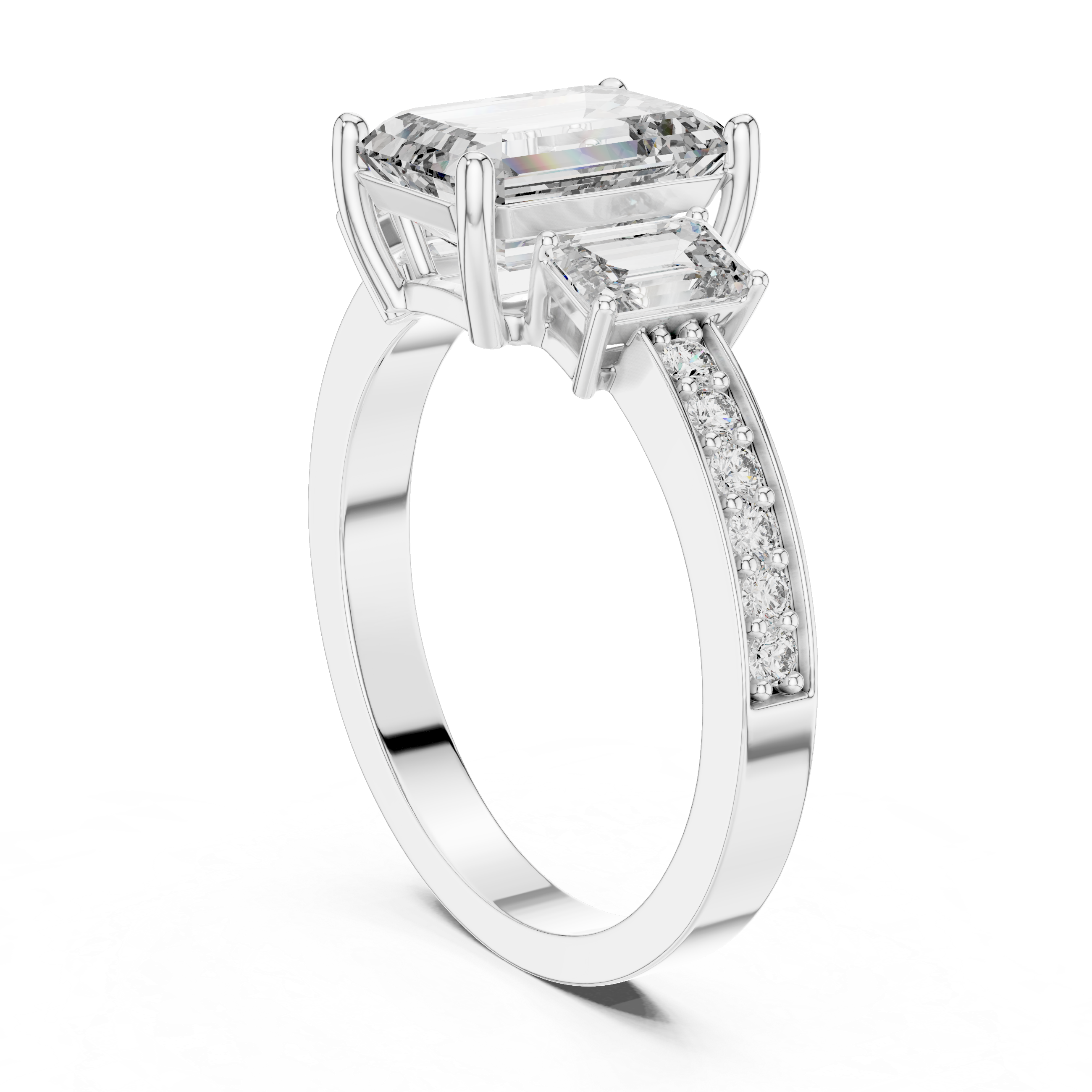 Emerald Cut Three Stone Engagement Ring