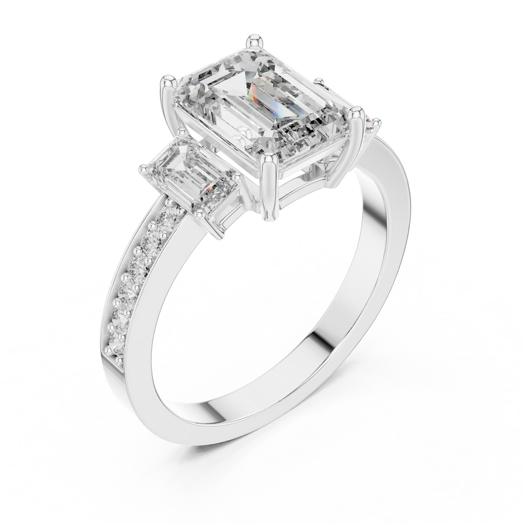 Emerald Cut Three Stone Engagement Ring