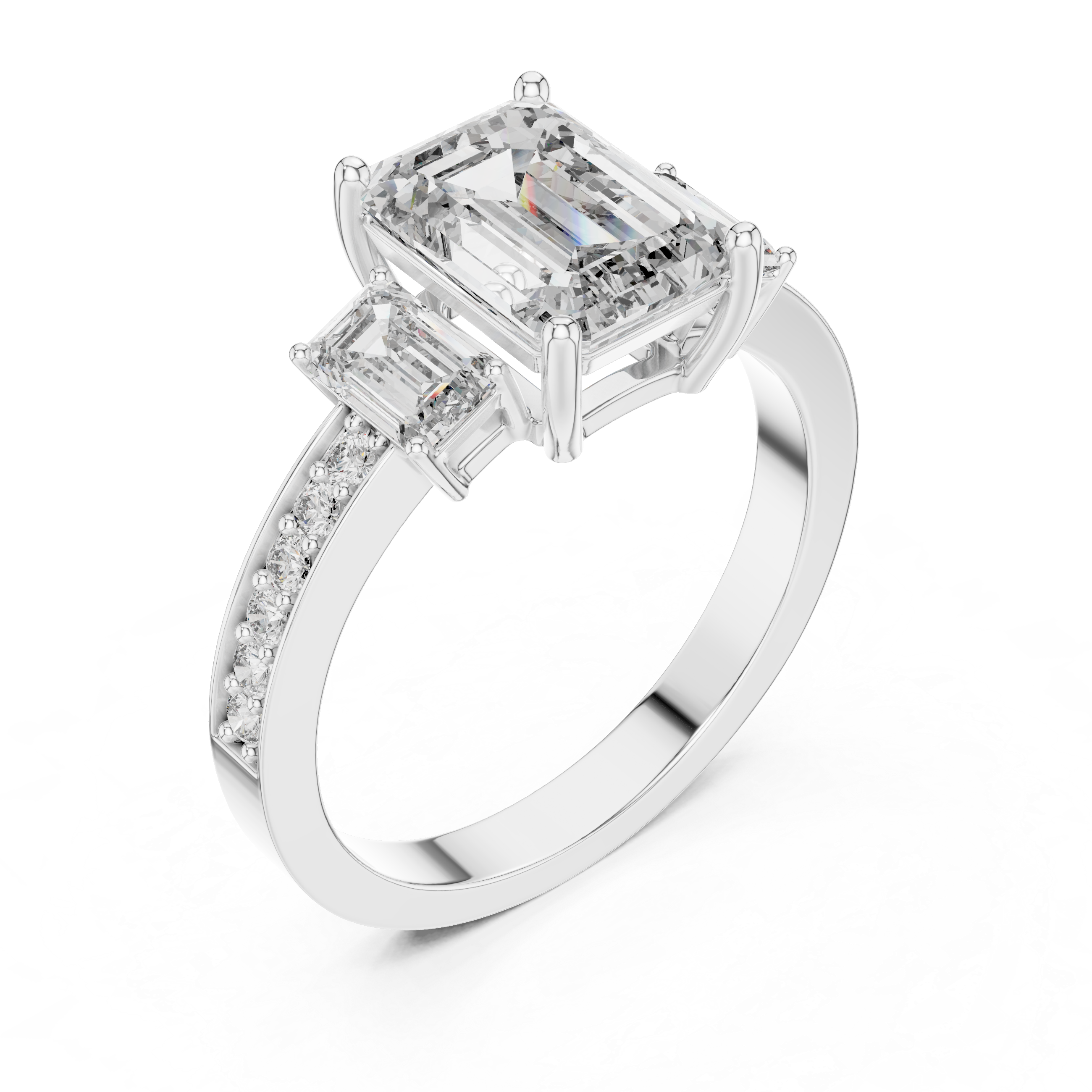 Emerald Cut Three Stone Engagement Ring