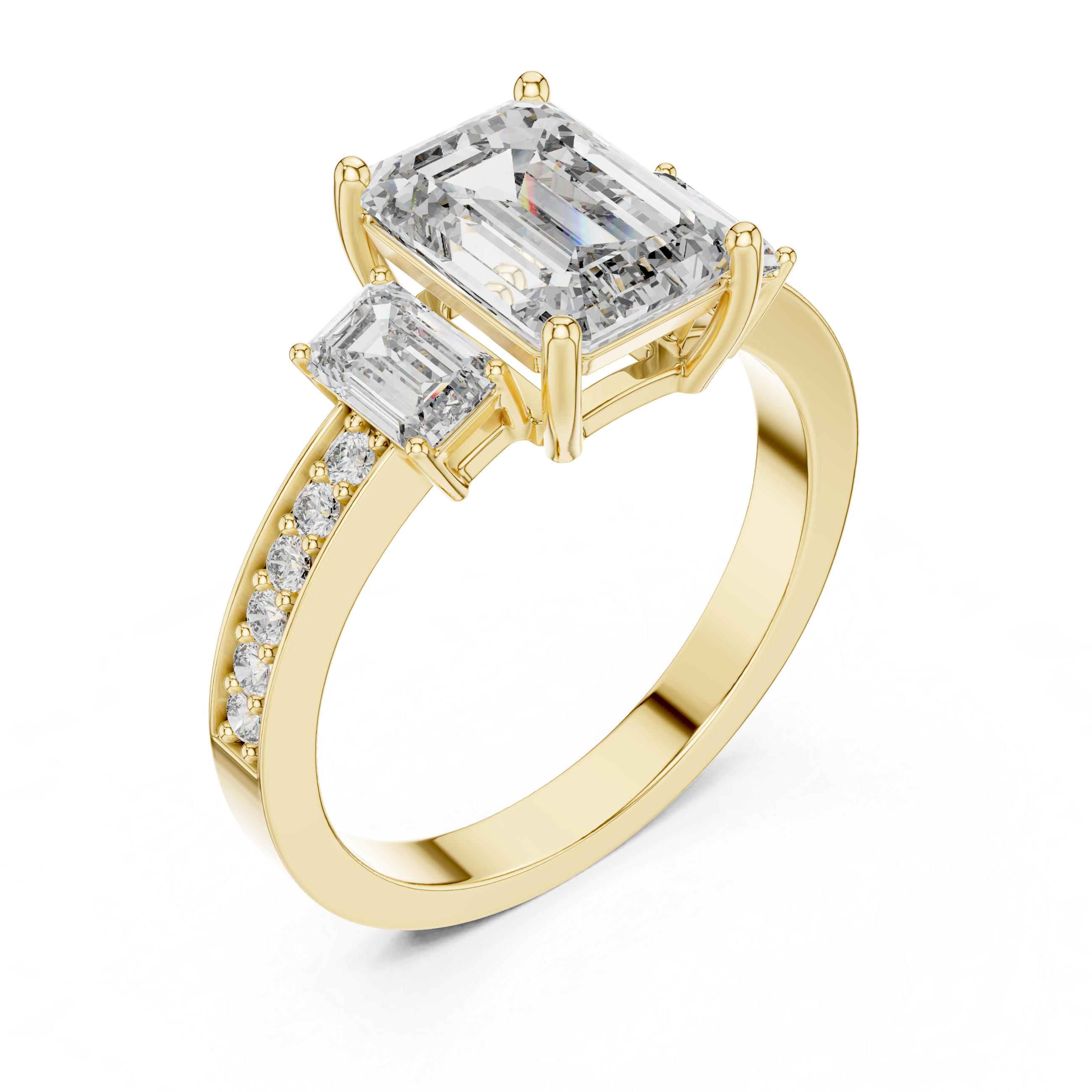 Emerald Cut Three Stone Engagement Ring