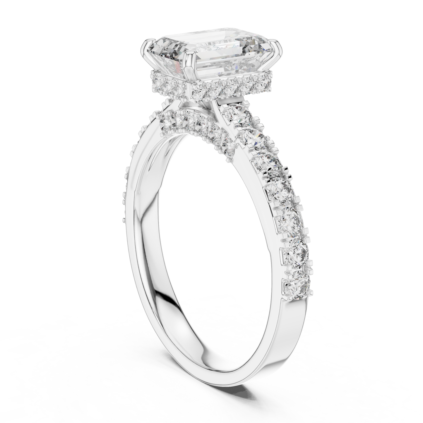 Emerald Cut Hidden Halo Diamond Engagement Ring