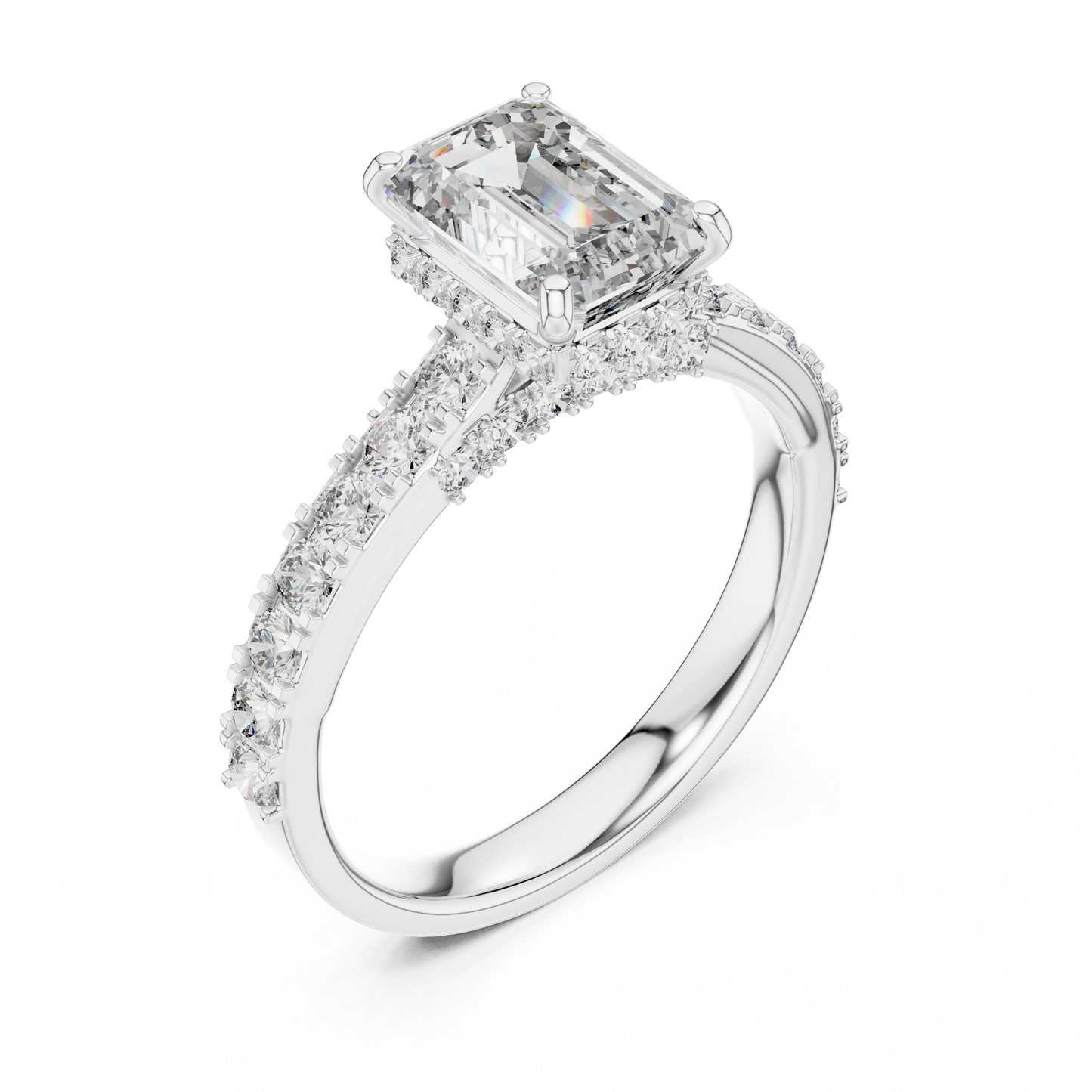 Emerald Cut Hidden Halo Diamond Engagement Ring