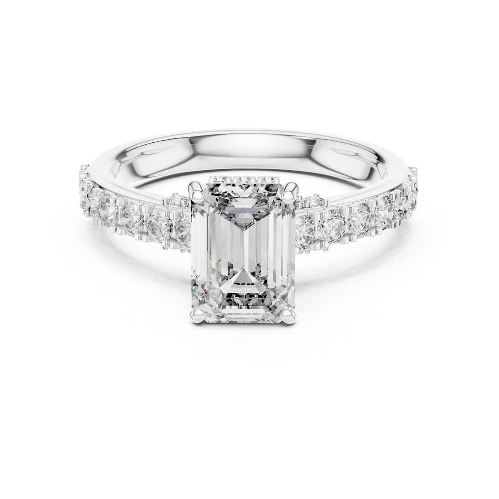 Emerald Cut Hidden Halo Diamond Engagement Ring