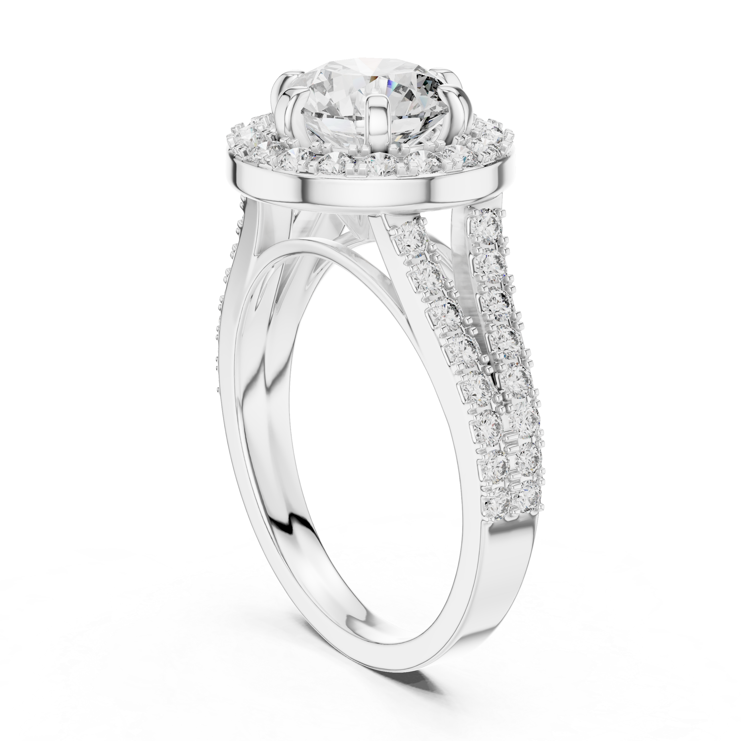 Lab Diamond Round Cut Double Shank Engagement Ring