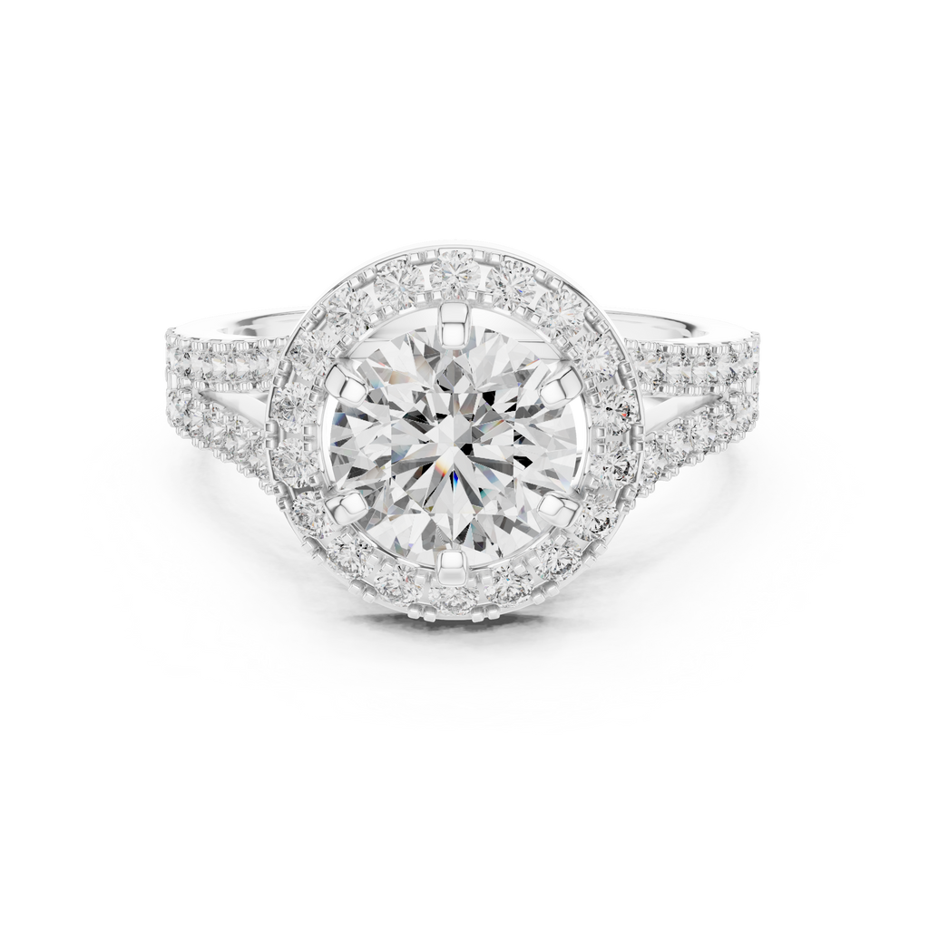 Lab Diamond Round Cut Double Shank Engagement Ring