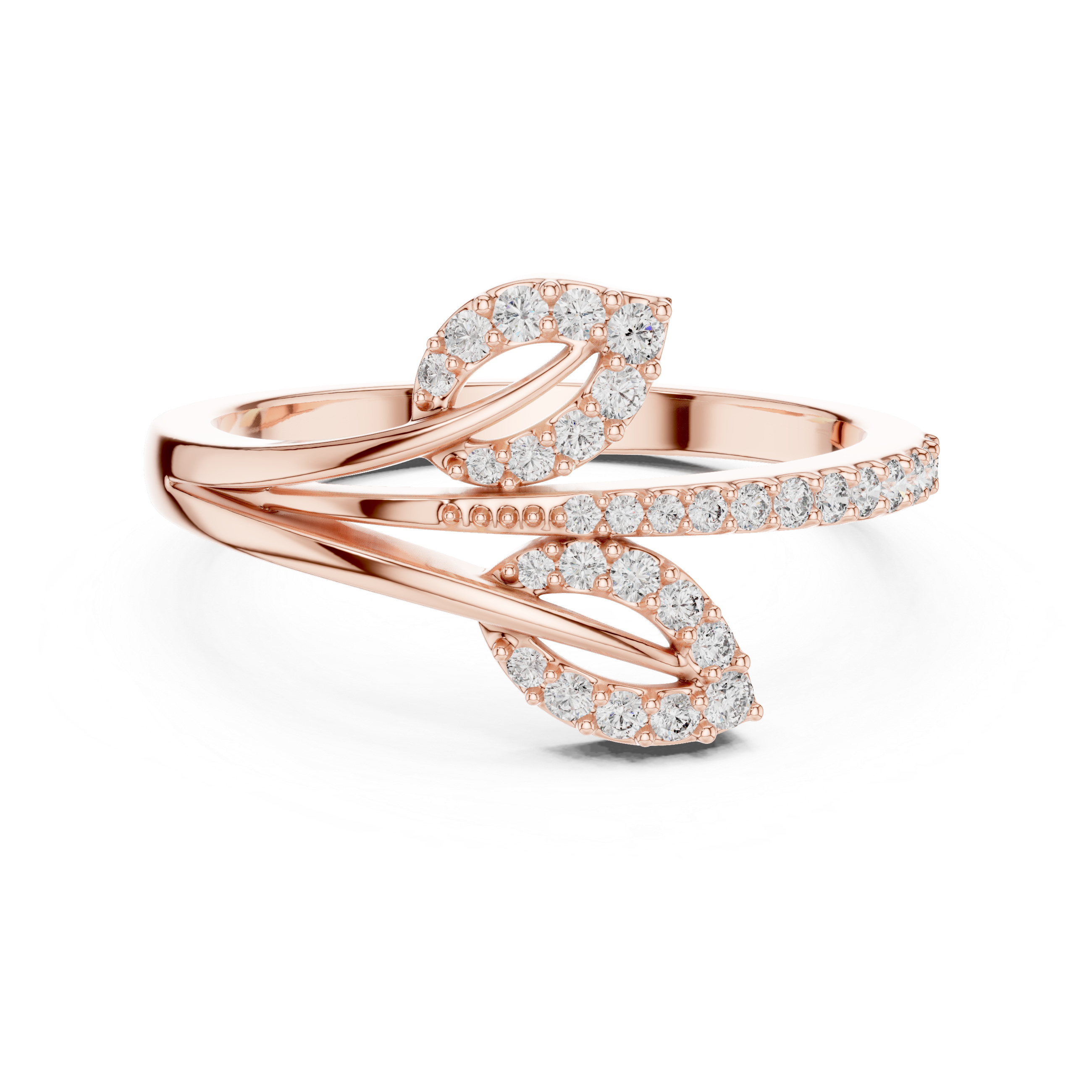 Leaf Inspired Round Cut Diamoond Engagement Ring