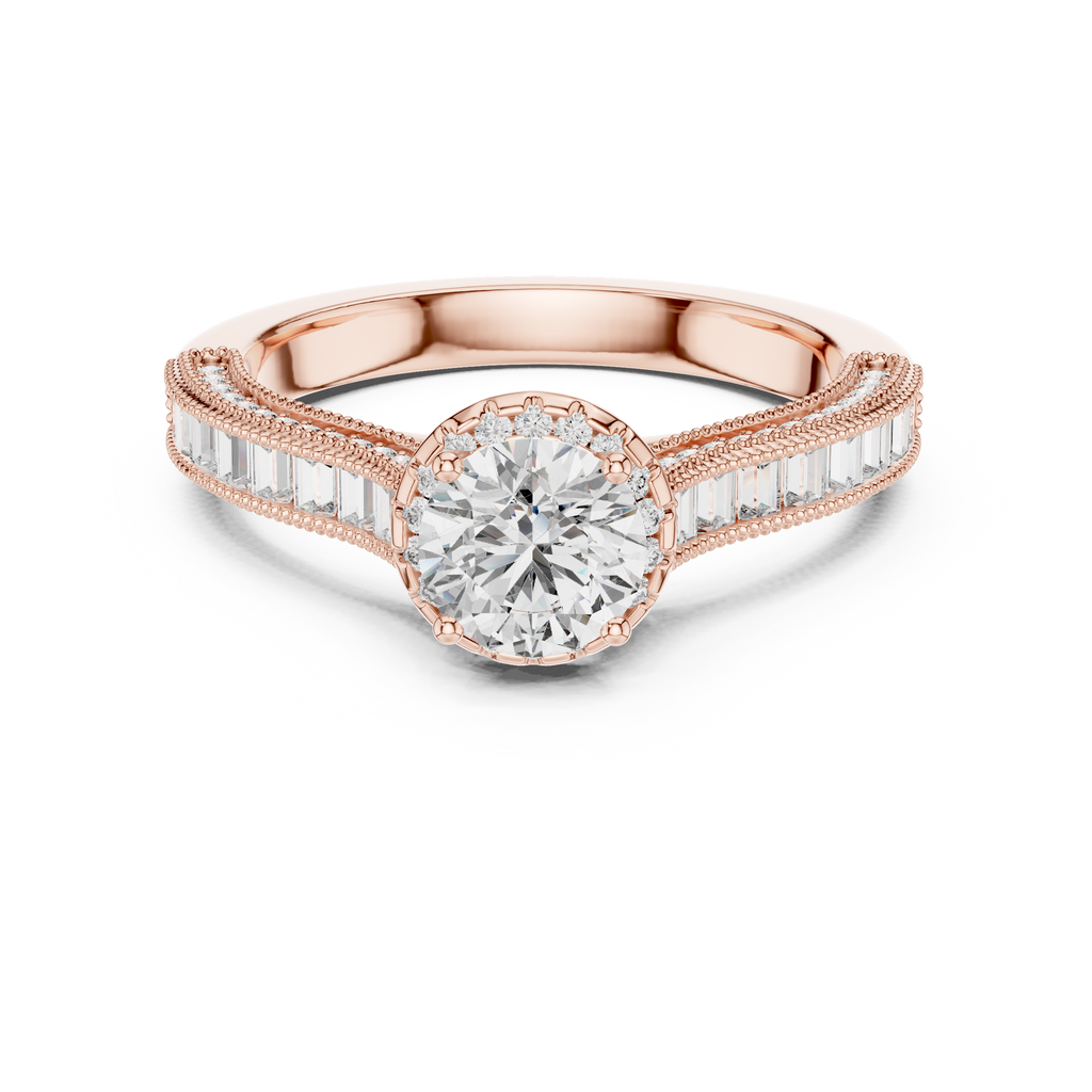 Round And Bag Solitaire Diamond Engagement Ring