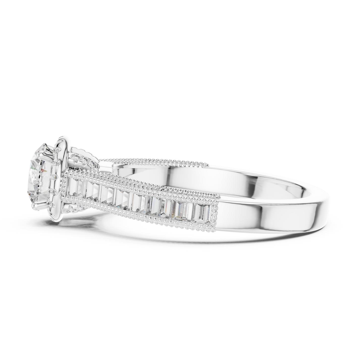 Round And Bag Solitaire Diamond Engagement Ring