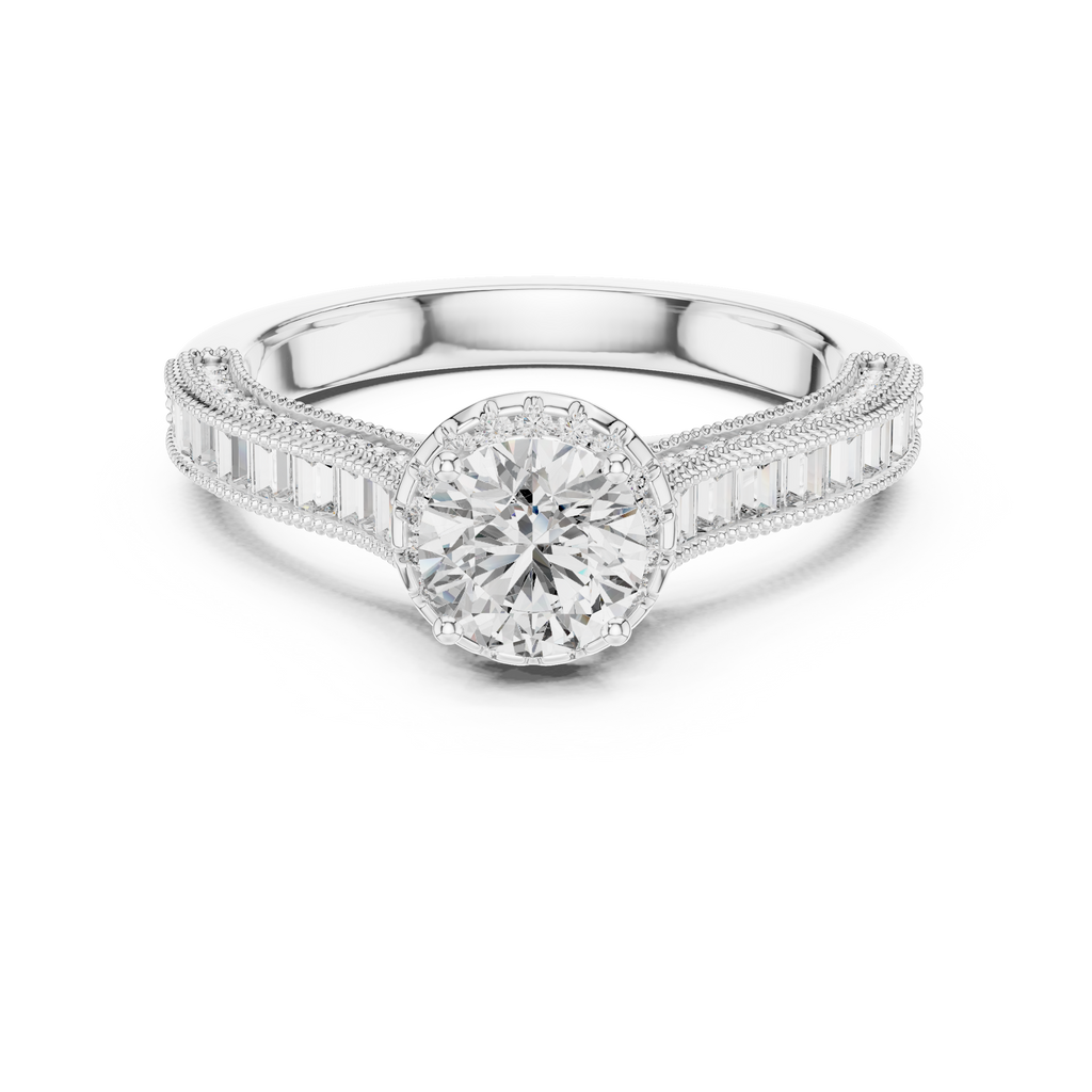 Round And Bag Solitaire Diamond Engagement Ring