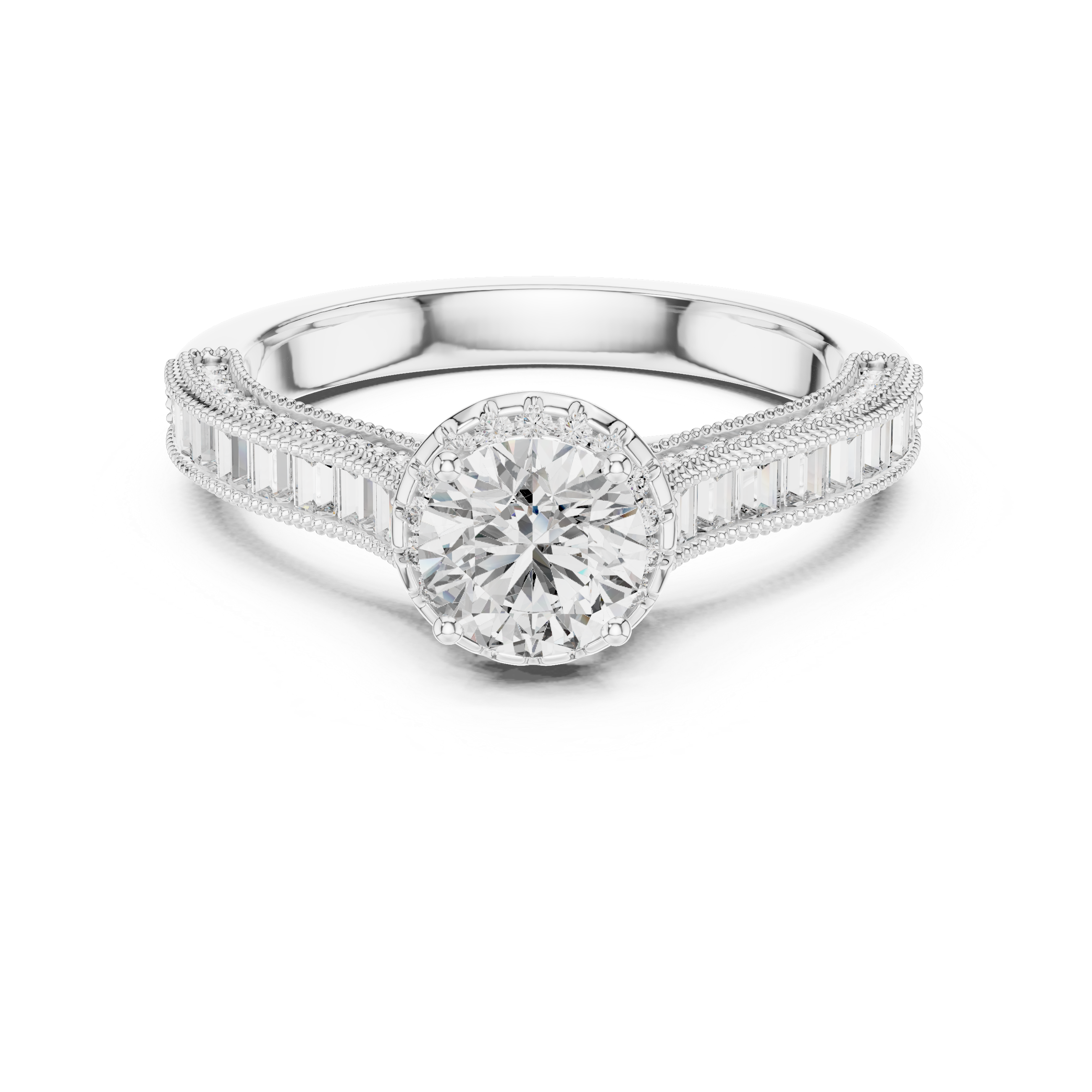 Round And Bag Solitaire Diamond Engagement Ring