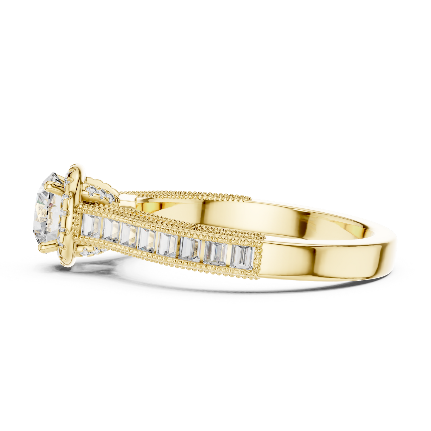Round And Bag Solitaire Diamond Engagement Ring