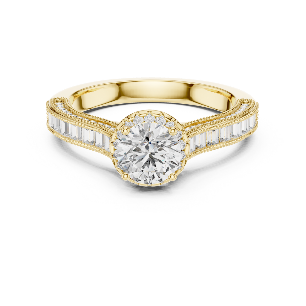 Round And Bag Solitaire Diamond Engagement Ring