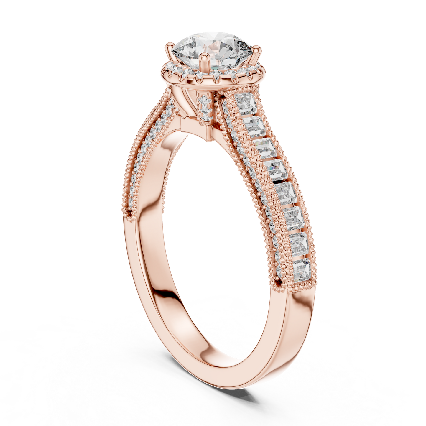 Round And Bag Solitaire Diamond Engagement Ring