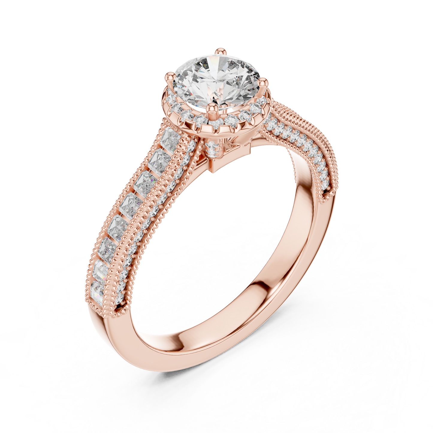 Round And Bag Solitaire Diamond Engagement Ring