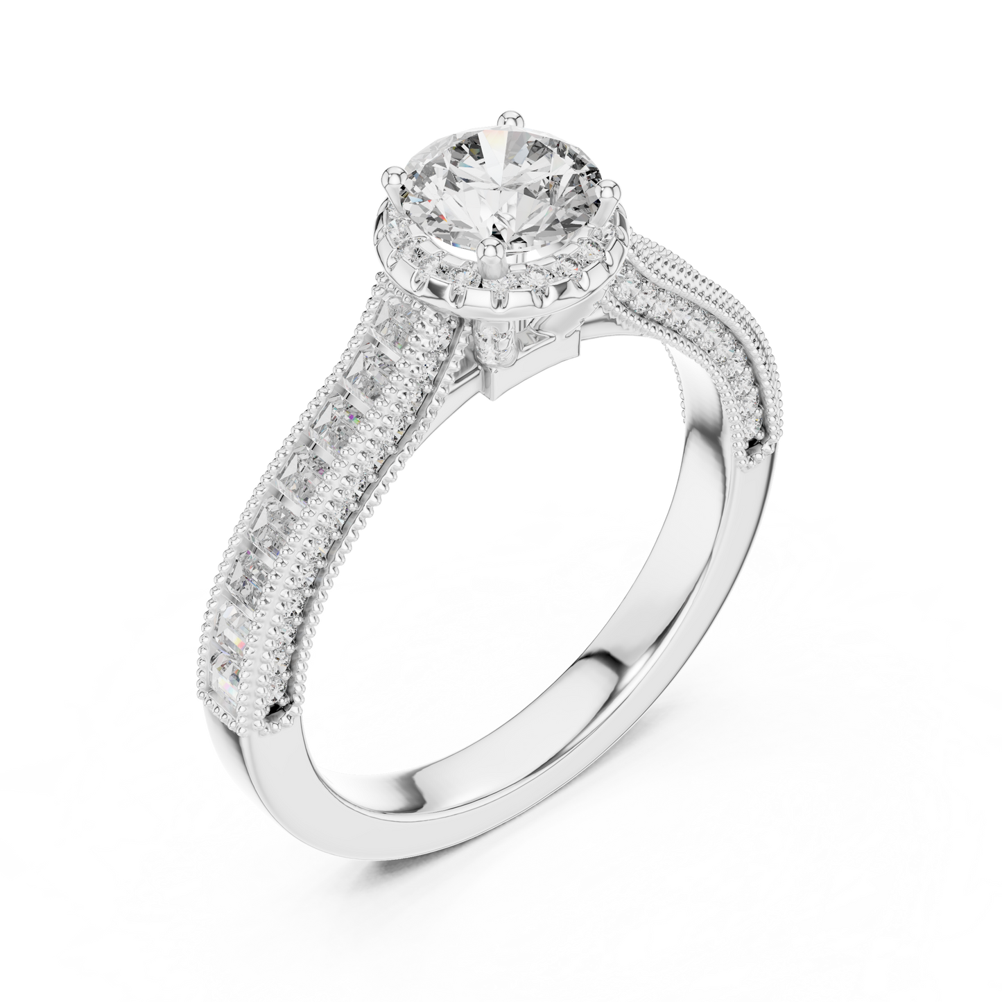 Round And Bag Solitaire Diamond Engagement Ring