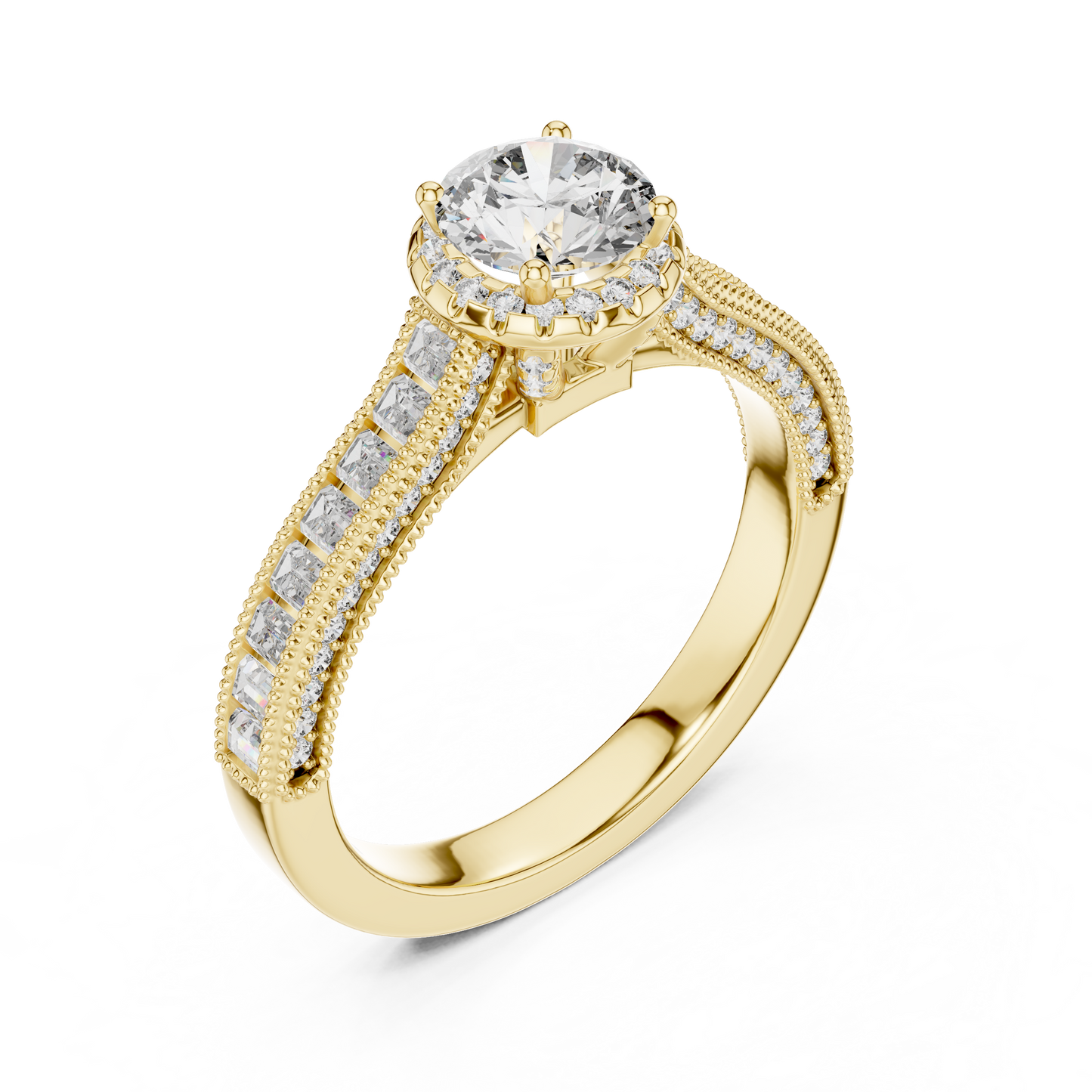 Round And Bag Solitaire Diamond Engagement Ring