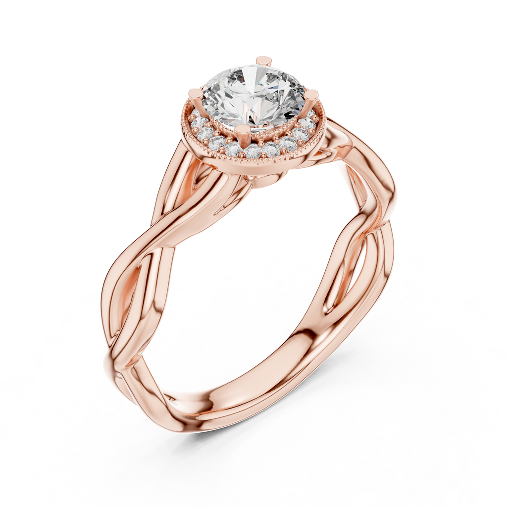 Round Cut Halo Diamond Ring with Twisted Shank