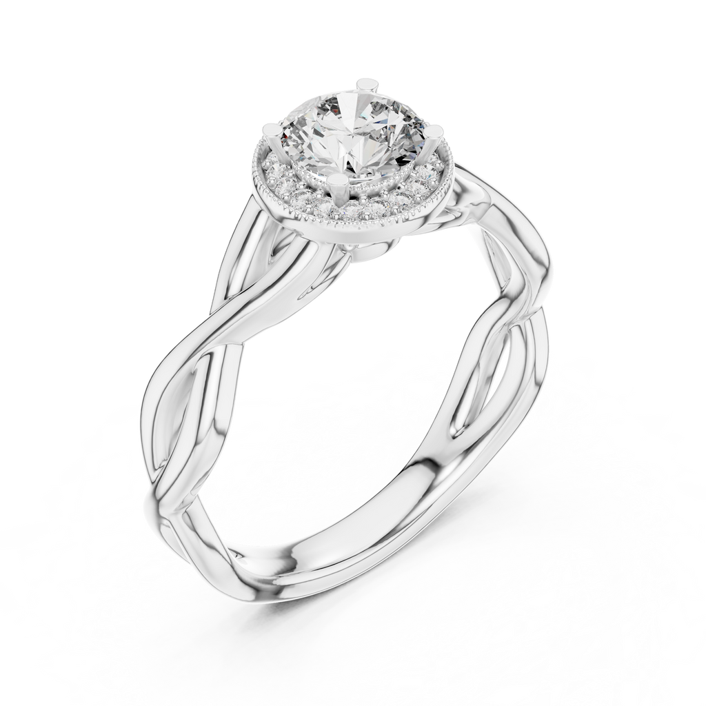 Round Cut Halo Diamond Ring with Twisted Shank